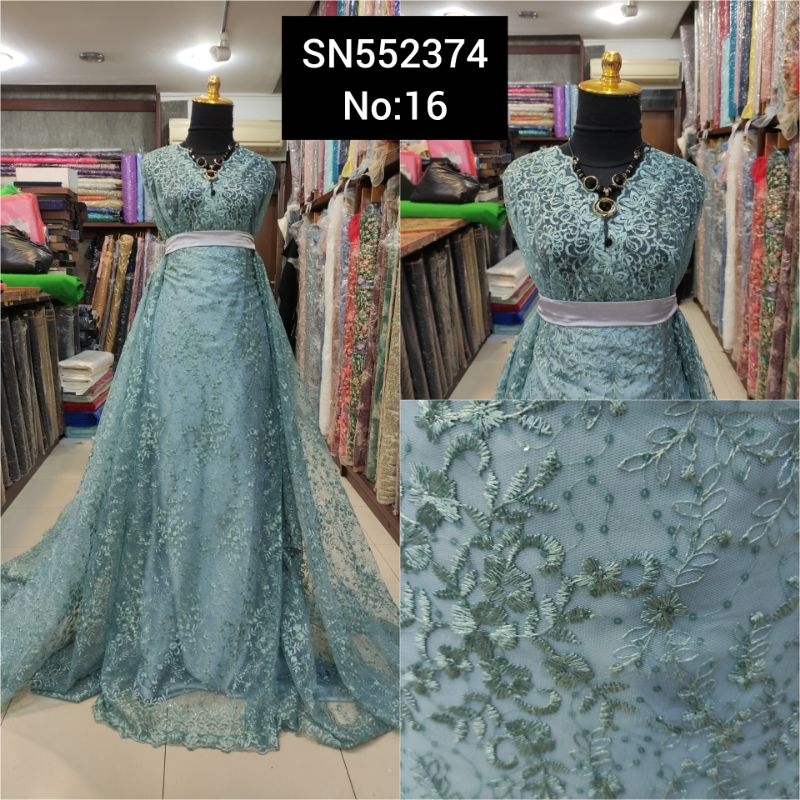 kain Tile Brokat Bunga Kecil Payet Piring SN552374 No:16 Biru Wardah