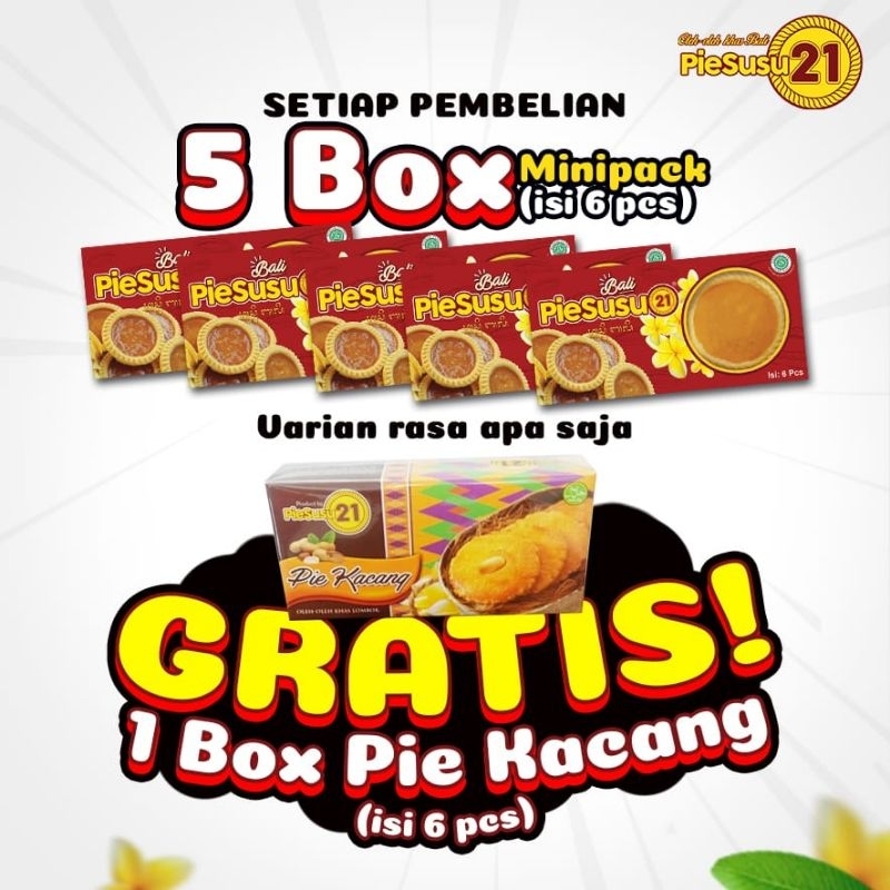 

PAKET 5 BOX MINIPACK ISI 6PCS GRATIS 1 BOX PIE KACANG PREMIUM 6PCS