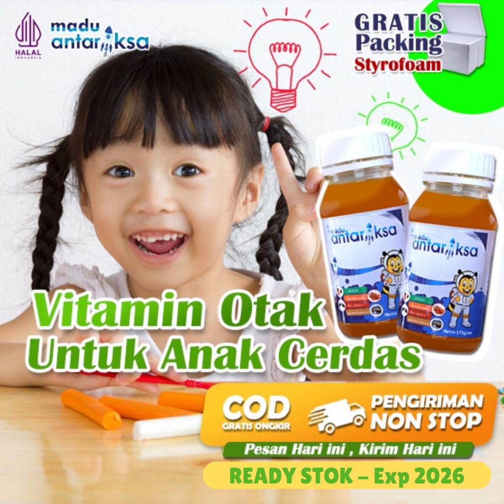 Vitamin Anak Pintar / Vitamin Otak Untuk Anak / Vitamin Untuk Daya Ingat dan Kecerdasan Anak / Vitamin DHA Anak Madu Antariksa