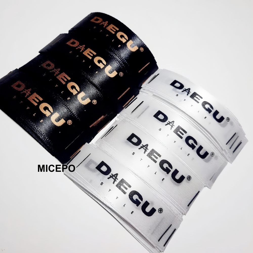 

Micepo label baju custom nama label hijab label gamis syar'i label satin woven damask subtitude