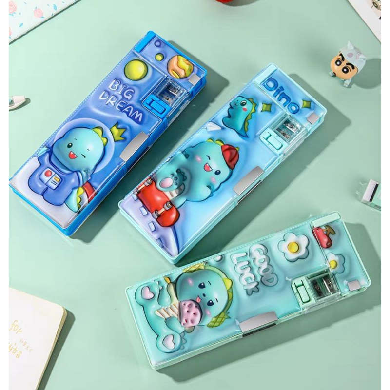 

kotak pencil karakter/tempat pensil magnet/pencil case dino/tempat pensil double serutan