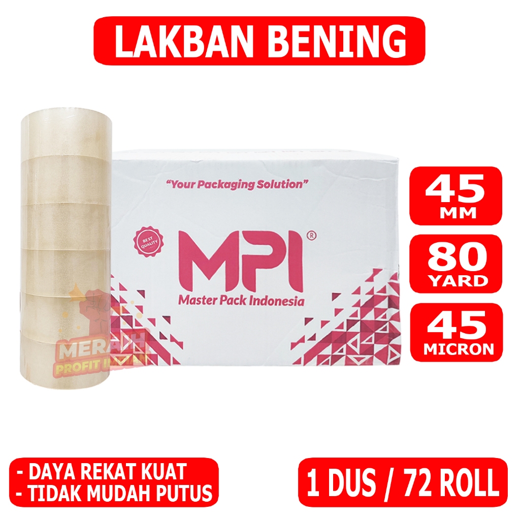 

1 DUS / 72 ROLL - Lakban Bening 45 mm x 80 Yard - Lakban Packing - Lakban MPI