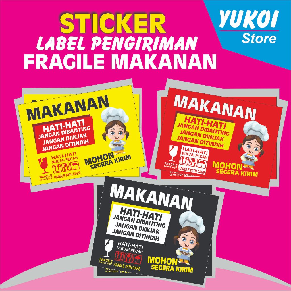 

(100 PCS) STIKER FRAGILE MAKANAN/STIKER LABEL PENGIRIMAN OLSHOP MURAH