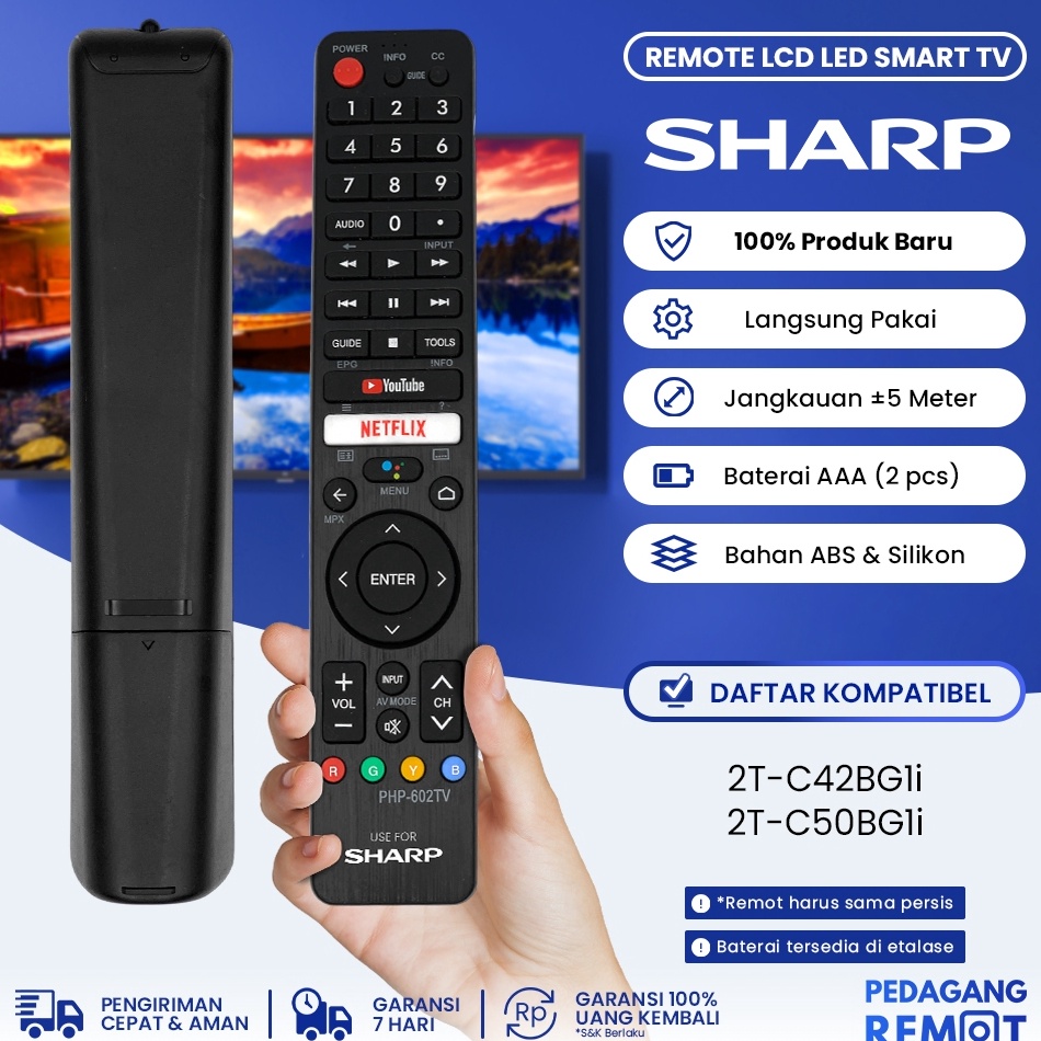 KODE D3R Remot Remote TV Sharp Aquos LCD LED Smart Android TV GB326WJSA IR Non Voice Command 2TC42BG