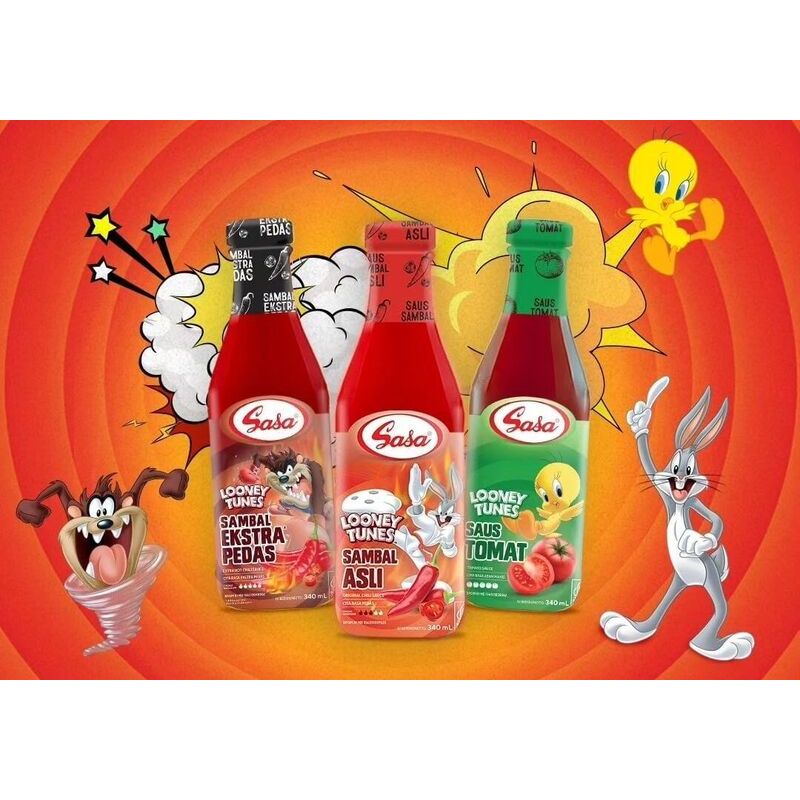 

Sasa Sambal Asli / Sambal Extra Pedas / Saus Tomat Edisi Looney Tunes Botol 340ml