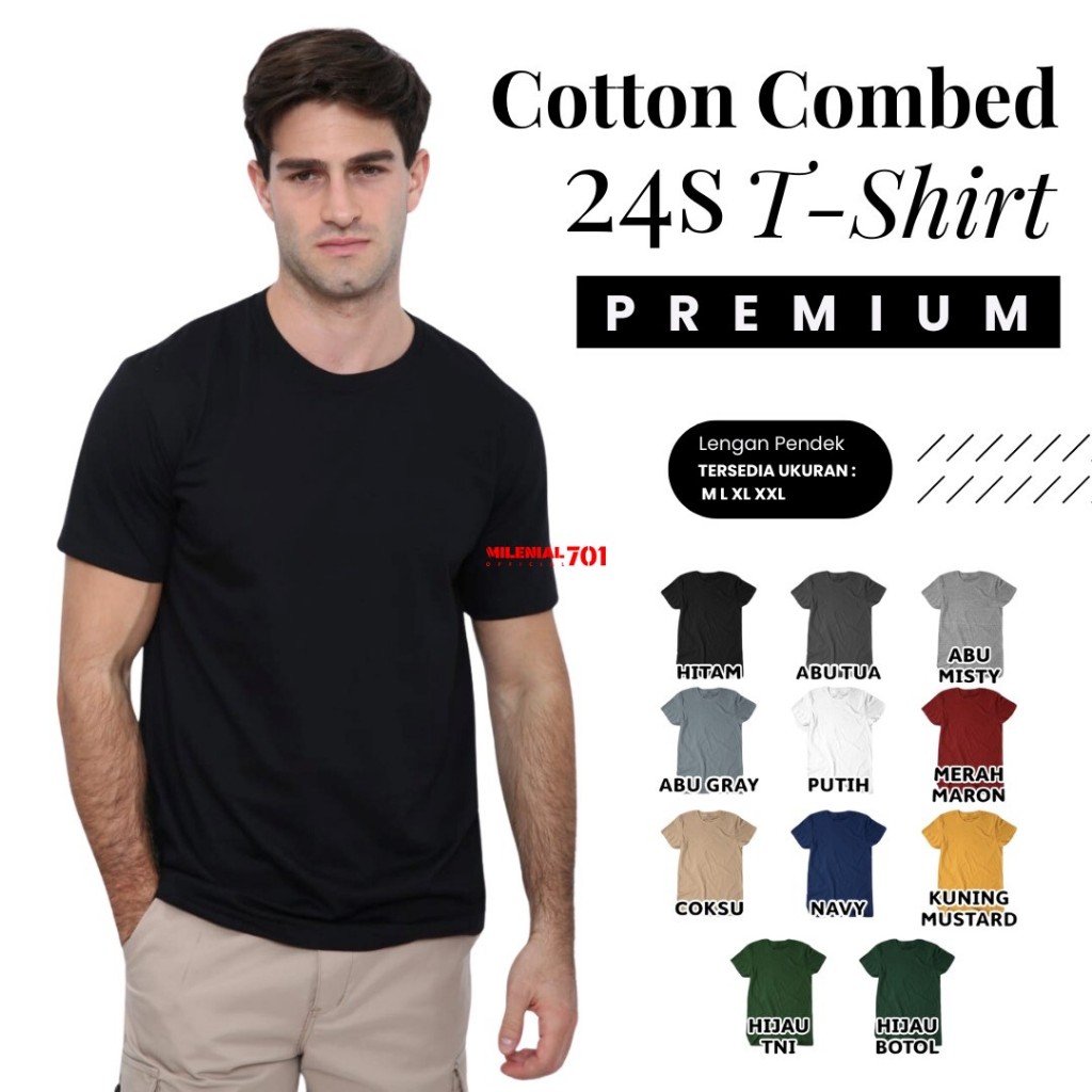 KAOS POLOS LENGAN PENDEK 100% COTTON COMBED 24S PREMIUM UNISEX / T-SHIRT POLOS PRIA DAN WANITA