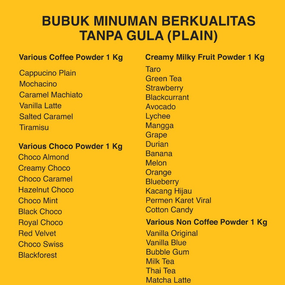 

Best Terlaris Grosir Serbuk Minuman Aneka Rasa Bubuk Minuman Kekinian Harga Grosir Bubuk Minuman Aneka Rasa Premium Powder Drink JPS 1Kg Bubuk Minuman Terbaik K76