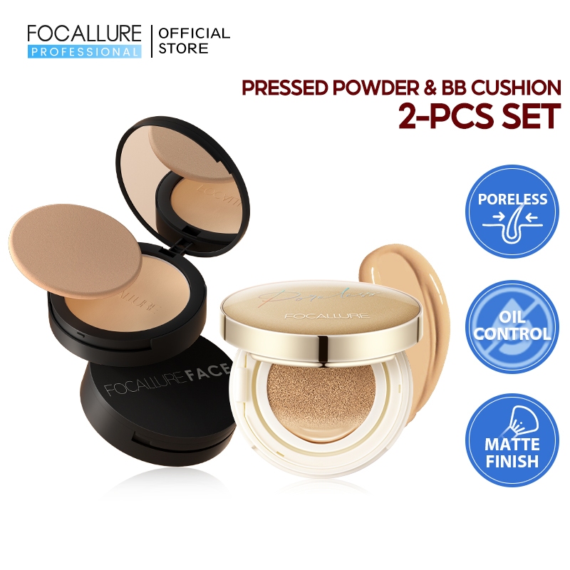 FOCALLURE 2PCS Face Set  BB Cushion & Setting Powder Poreless Oil Control