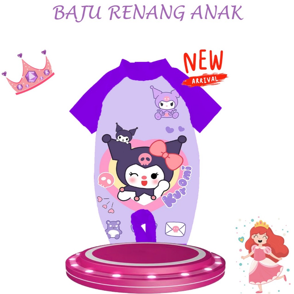Baju Renang Anak/Baju Renang Anak Perempuan/Baju Renang Anak Print Karakter Kombi ungu Tua Kulomii
