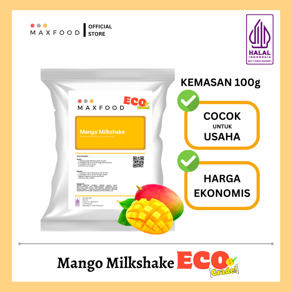 

MAXFOOD - [ECO] Mango Milkshake Powder / Minuman Bubuk Rasa Mangga Milkshake Ekonomis 100 GR