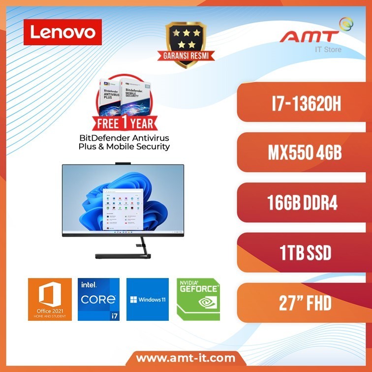 Lenovo IdeaCentre AIO 3 27IAP7 Core i7-13620H 16GB 1TB SSD MX550 4GB W11+OHS 27" FHD TOUCH