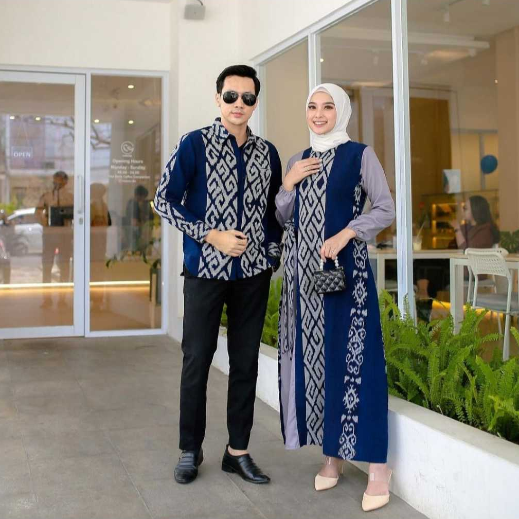 BAJU COUPLE PASANGAN KONDANGAN MUSLIM TENUN ETNIK BIRU TERBARU