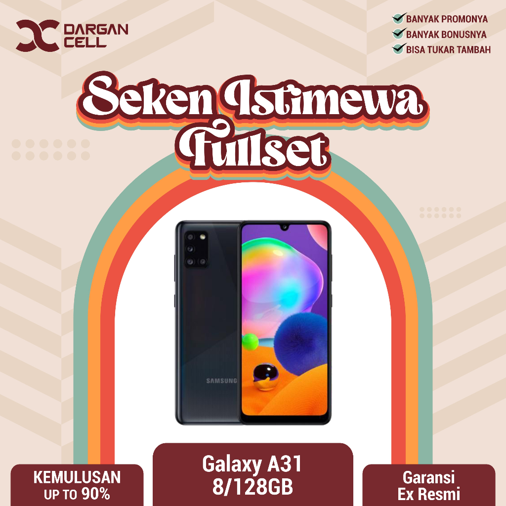 SEKEN ISTIMEWA SAMSUNG GALAXY A31 8/128GB FULLSET MULUS SECOND GARANSI EX RESMI. WARNA PRISM CRUSH B