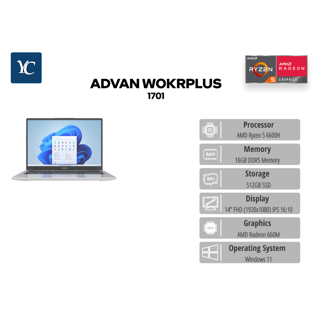 Laptop Advan Workplus AMD RYZEN 5 6600H 14INCH FHD IPS 16GB 512GB NEW