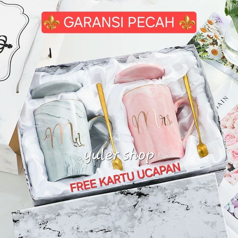 Hampers Lebaran / Marble Mug Set Mr Mrs Couple Ceramic Cup Gelas Cangkir Marmer Cantik Pajangan Kado