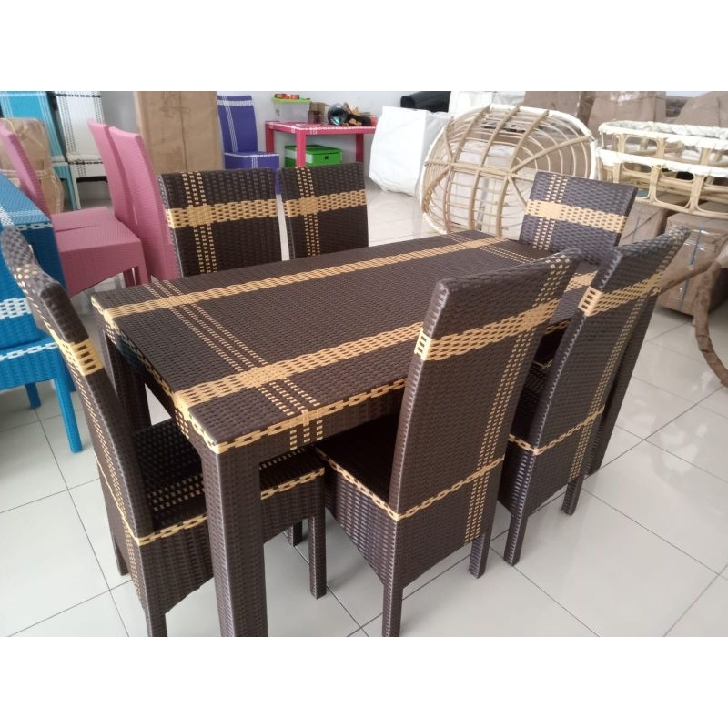 Meja Makan Rotan Sintetis 6 Kursi