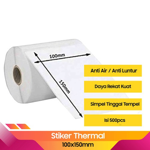 

STICKER THERMAL/KERTAS THERMAL LABEL 100X150 MM A6 500 LEMBAR