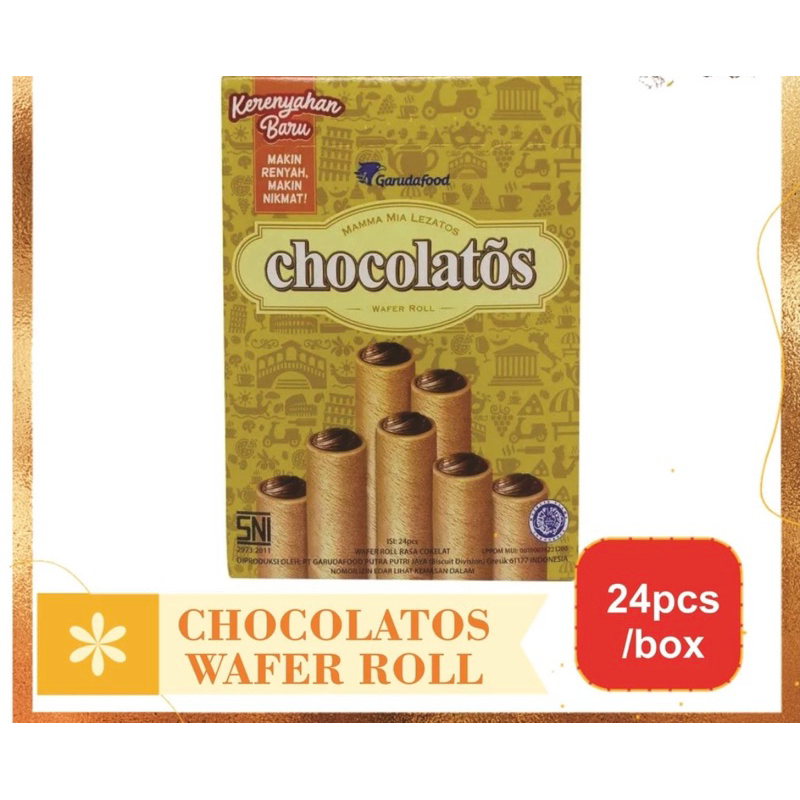 

CHOCOLATOS WAFER ROLL 1 KOTAK ISI 24 PCS