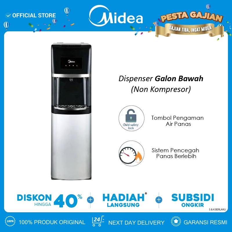 Midea Dispenser Galon Bawah - YD1135AS Bottom Loading Stainless Steel