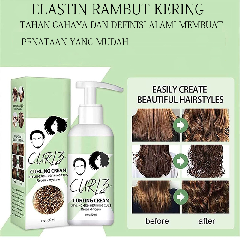 Cream Rambut Keriting Gel Rambut Keriting 50ml Perawatan Rambut Keriting Curl Cream Elastin Tidak