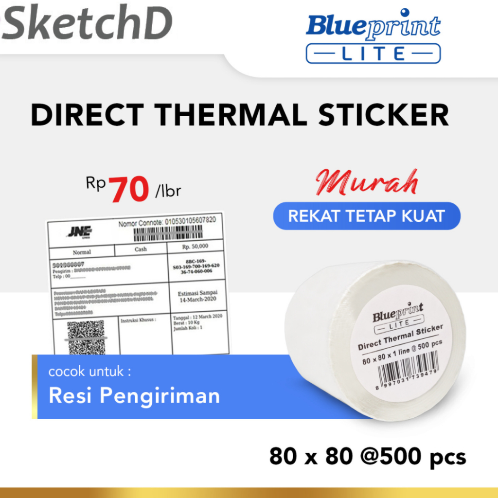 

Label Sticker Pengiriman Direct Thermal Lite 80x80mm 500 pcs Blueprint