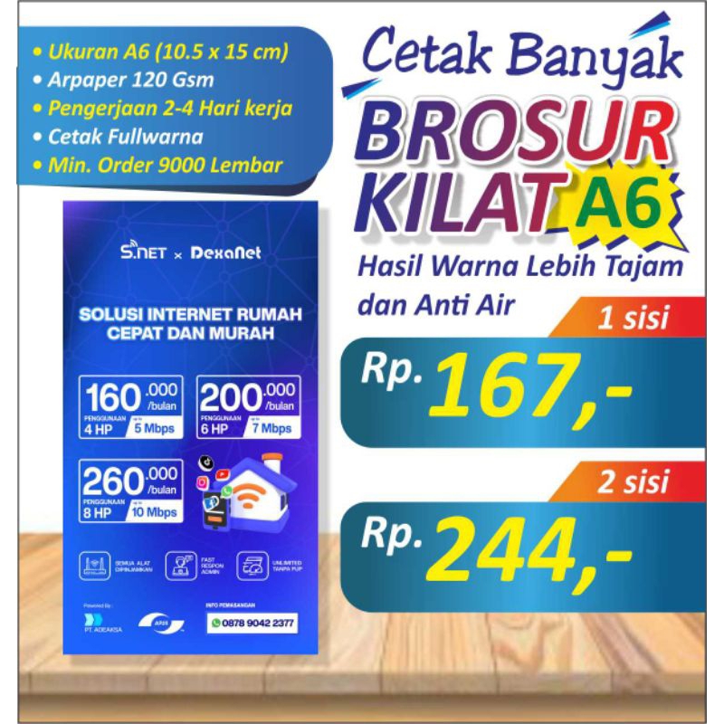

Cetak Brosur/Flyer A6 10,5x15cm Fullcolour 1 muka/2 muka / sisi