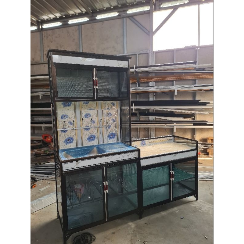 Rak piring aluminium  / wasbag dan meja dapur rak dapur kitchen set