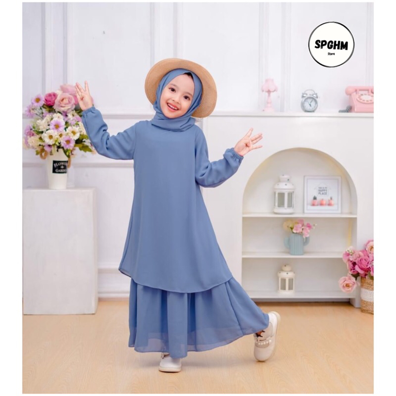 GAMIS MALAYSIA ANAK 4th-12th SET PASHMINA | GAMIS MELAYU ANAK 4th-12th bahan ceruty babydoll