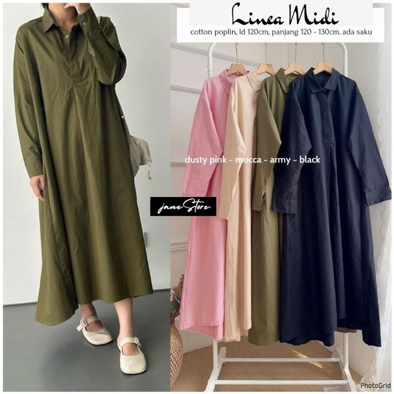 DRESS MIDI WANITA JUMBO/LINEA/MIDI DRESS WANITA KATUN POPLIN JUMBO LD 120 CM FIT XXL
