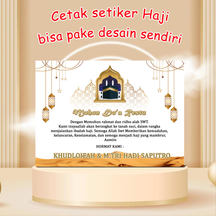 

Stiker Haji dan Umroh Custom Nama - Stiker Tasyakuran Haji dan Umroh Pakai Nama Jama'ah - Stiker Ucapan Haji dan Umroh