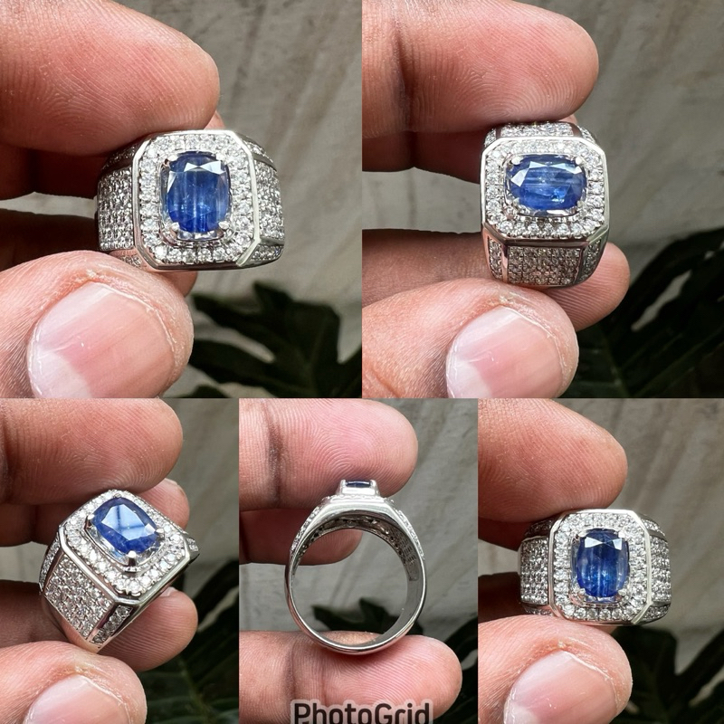 Blue Safir Cylon srilanka ring perak cincin Natural Blue Sapphire Ceylon srilangka dim 7.5x5.5x2