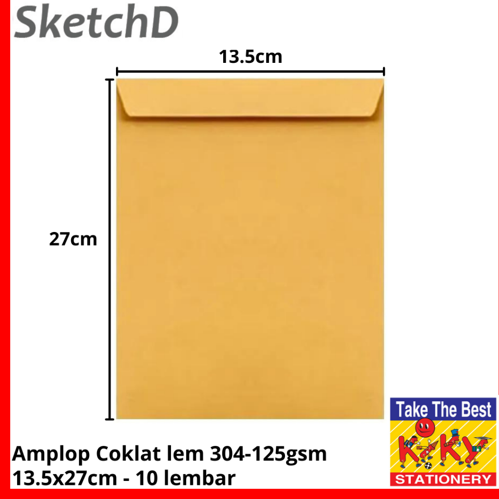 

Amplop Coklat lem 304- 125 gsm Kiky Envelope 13.5x27cm 10 lembar