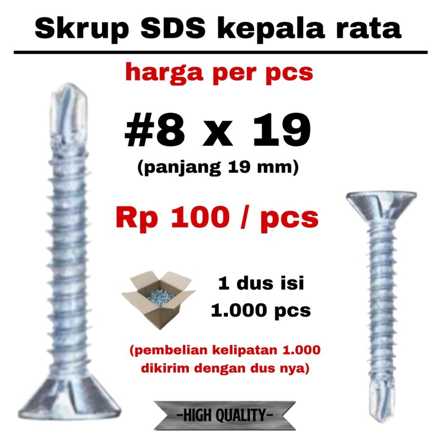 Skrup SDS 8 x 19 kepala rata / Skrup SDS murah - per pcs