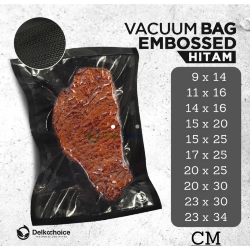 PLASTIK VACUUM EMBOSS VACCM BAG VAKUM EMBOS HITAM 17X25