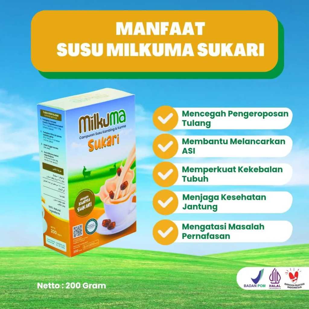 

Milkuma Sukari Campuran Susu Kambing Etawa Kurma Sukari 200gr Asli Original