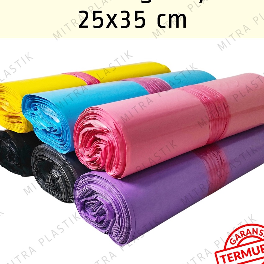 HJ6 Plastik Polymailer 25x35 cm isi 1 pcs Packing Online Shop Glossy Hitam Silver Pink Kuning Ungu Biru Kantong Lem Seal Amplop 25 x 35