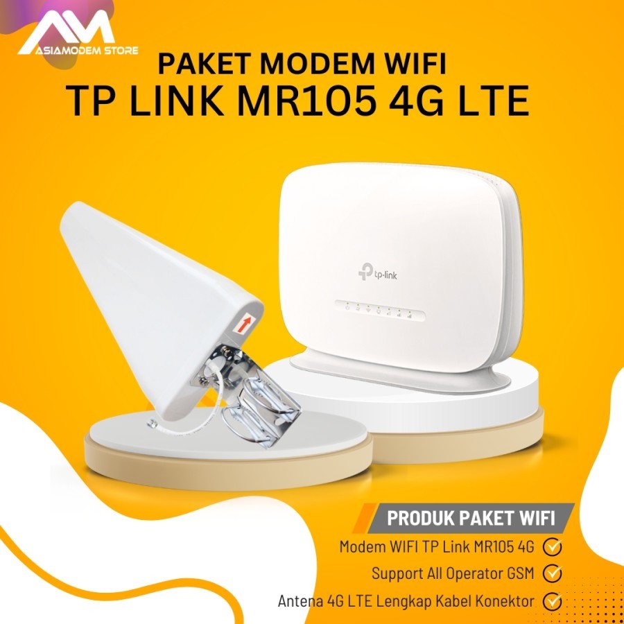 Paket Router Modem Wifi 4G LTE TPLink MR105 Lengkap Antena Yagi Grid Periodik