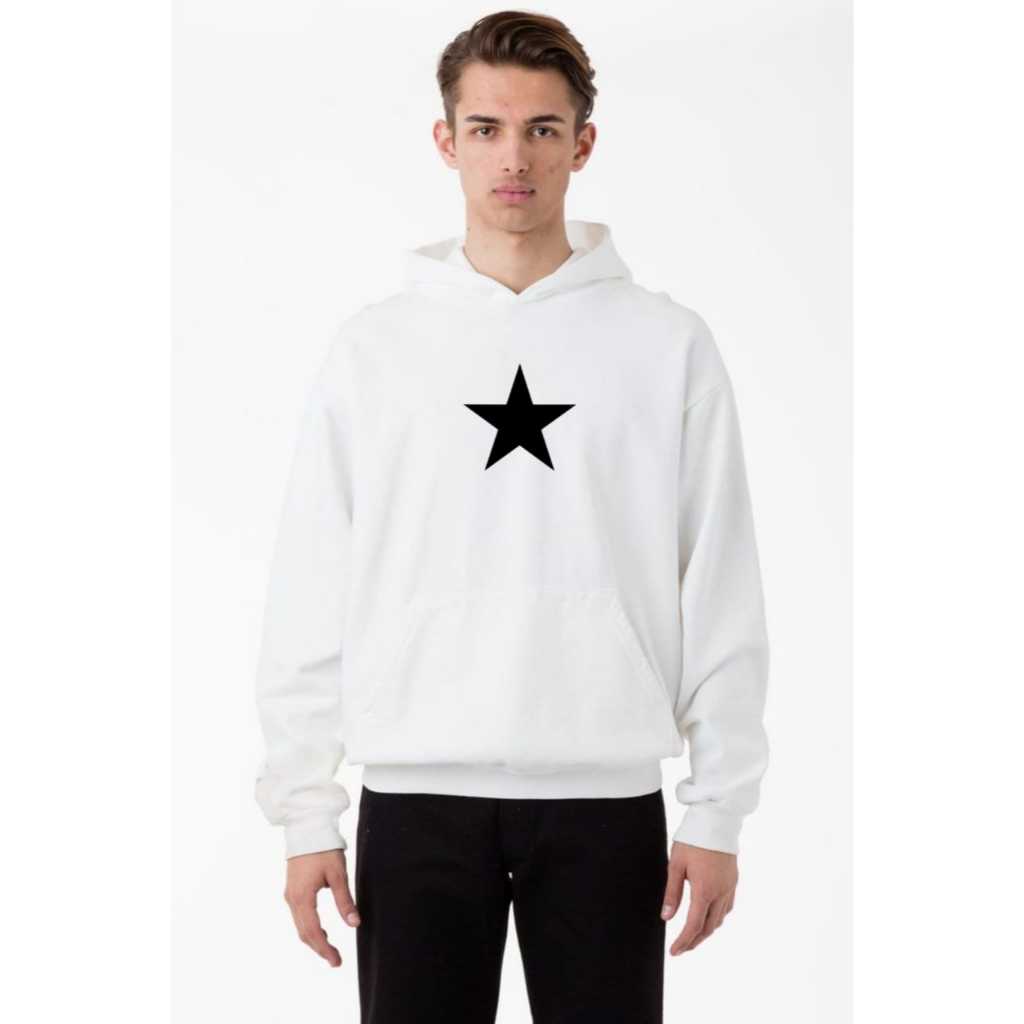 outwear hoodie pria distro terbaru / hoodie bintang warna putih / jaket kupluk cowok