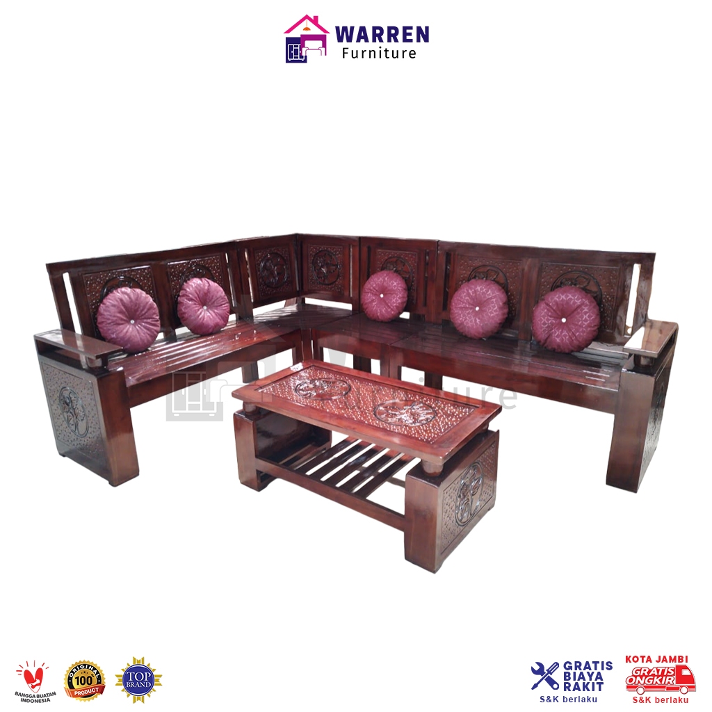 Kursi Tamu Sudut Minimalis Kayu Jati, Kursi L jati