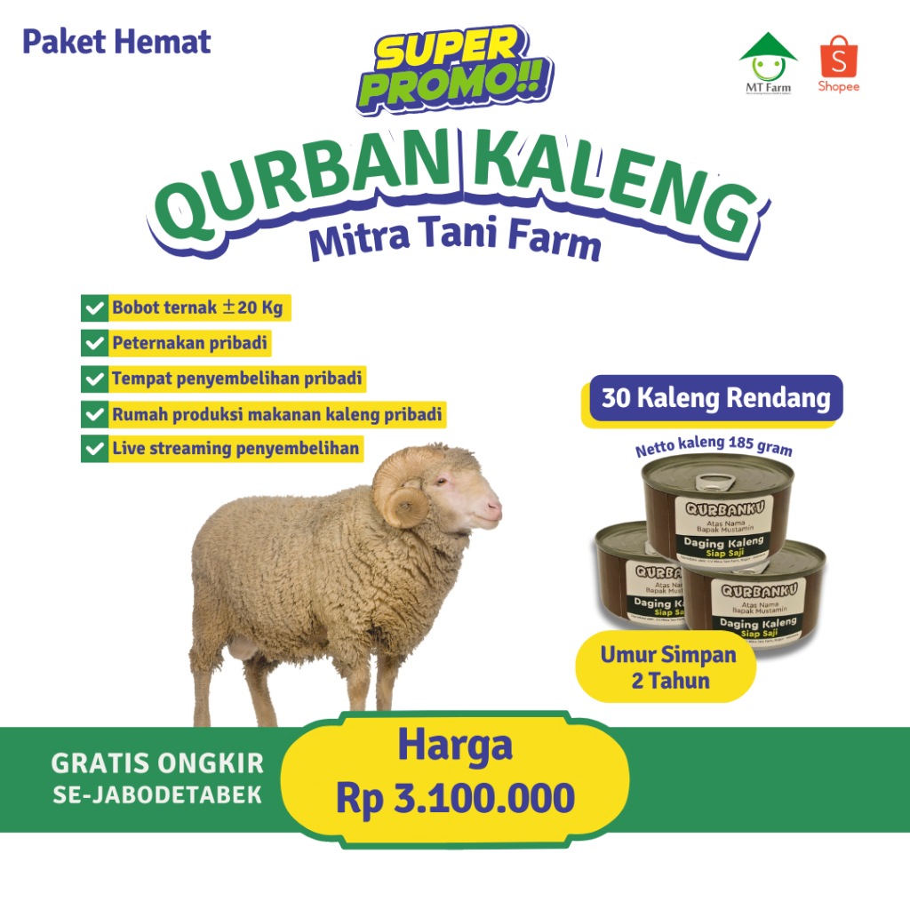 

Paket Qurban Kaleng Domba Paket Qurban Kaleng Kurban Kaleng MT Farm