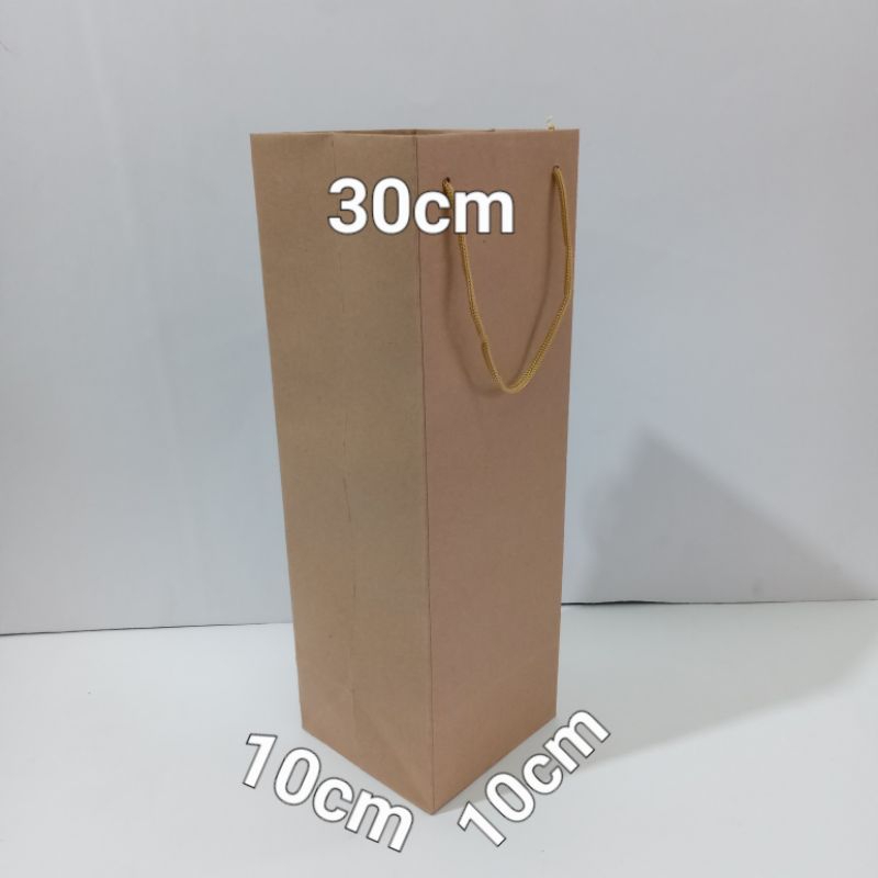

paperbag polos coklat u/botol ukuran (10×10×30)cm isi 12 pcs/pack