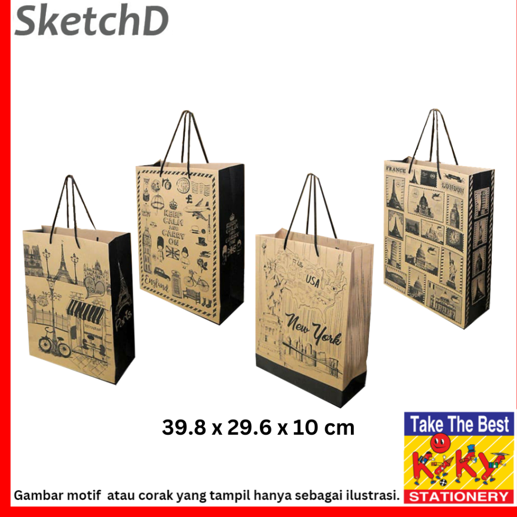 

Tas Kertas Kraft C Gift Paper Goodie Bag besar Kiky Kantong Coklat