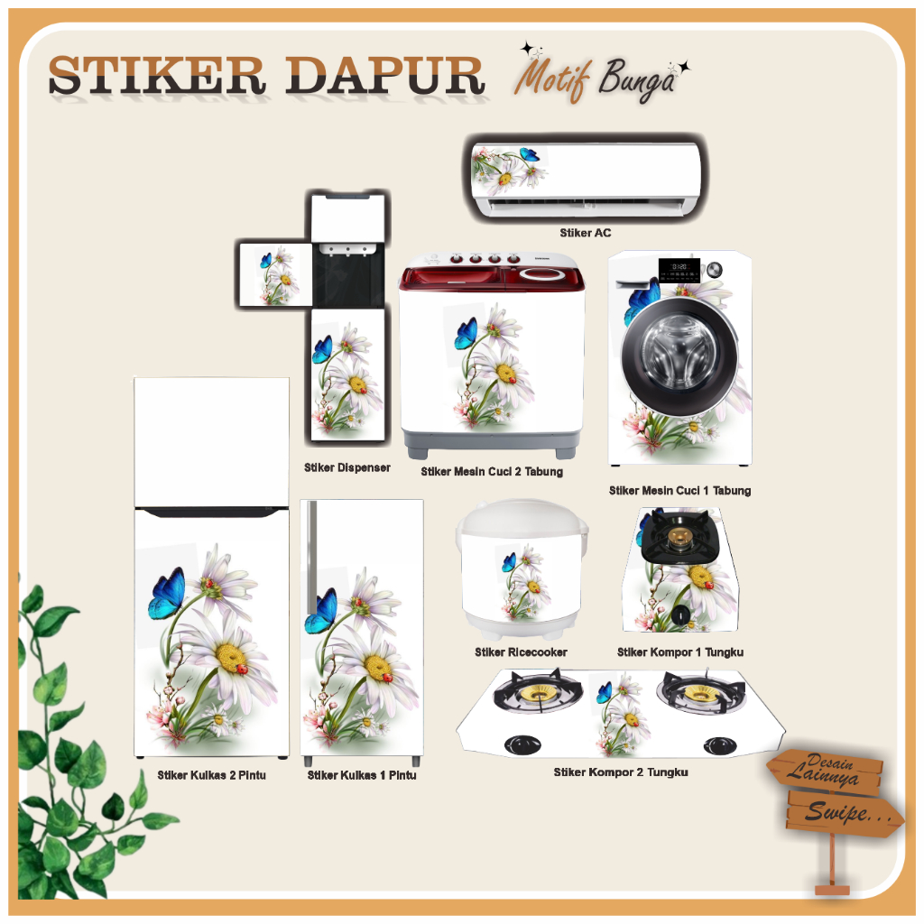 Stiker Kulkas Ac Kompor Mesin cuci Motif Bunga2 Cute 41 0.8931382175235