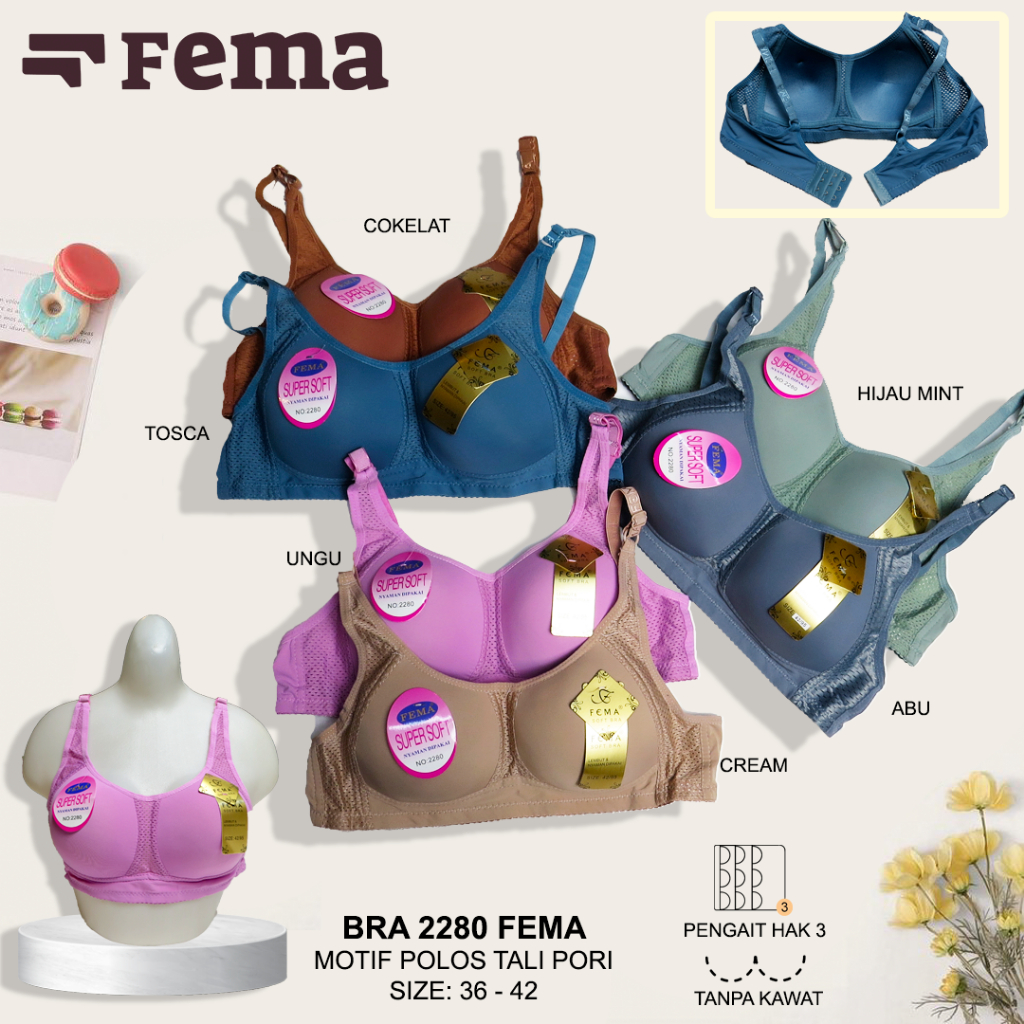 [PROMO LIVE] FEMA Official Shop Ecer 1 Pcs BH Bra 2280 Polos Tali Pori Tanpa Kawat