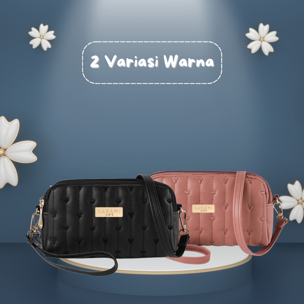 HANAMI Tas Selempang Wanita Kulit Hitam Ginzea Pesta 3 Resleting Premium Sling Bag Kecil Fashion Kek