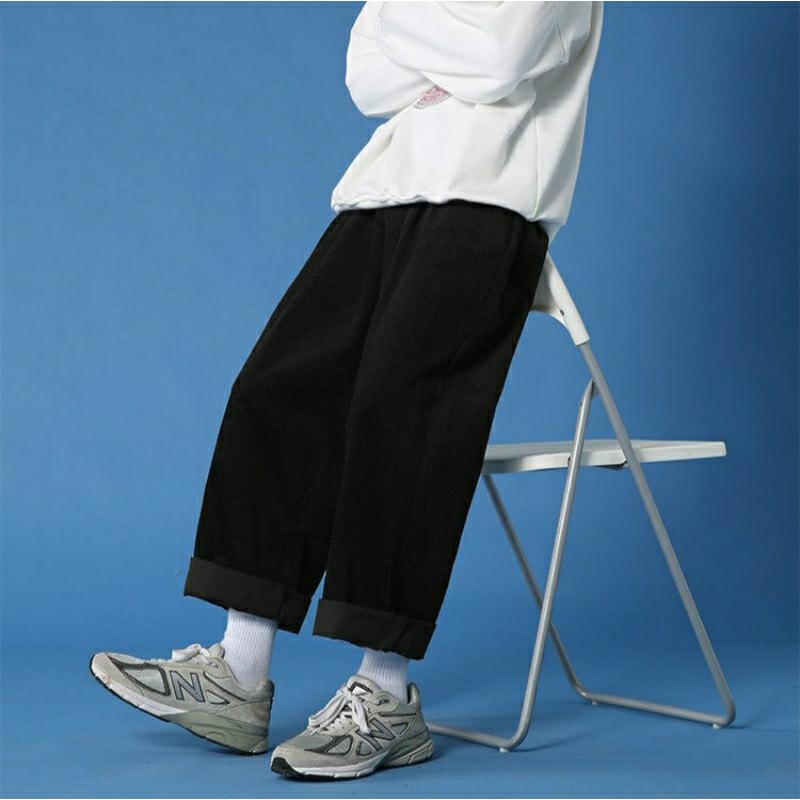 Celana Corduroy Pria , Celana Panjang , Loose Pants Hitam Bahan Corduroy , Long Pant Codury , Celana