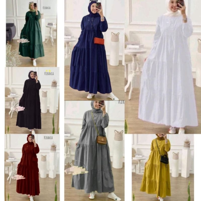 Kirania Dress Terbaru Midi Rayon Tiwill Premium Dress Polos Putih Busui Kekinian Jumbo