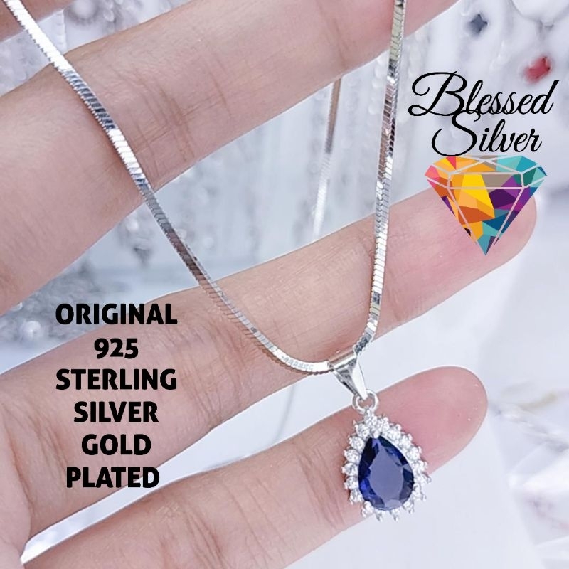 KALUNG PERAK ASLI 925  LAPIS EMAS MODEL CASSANDRA LIONTIN BIRU