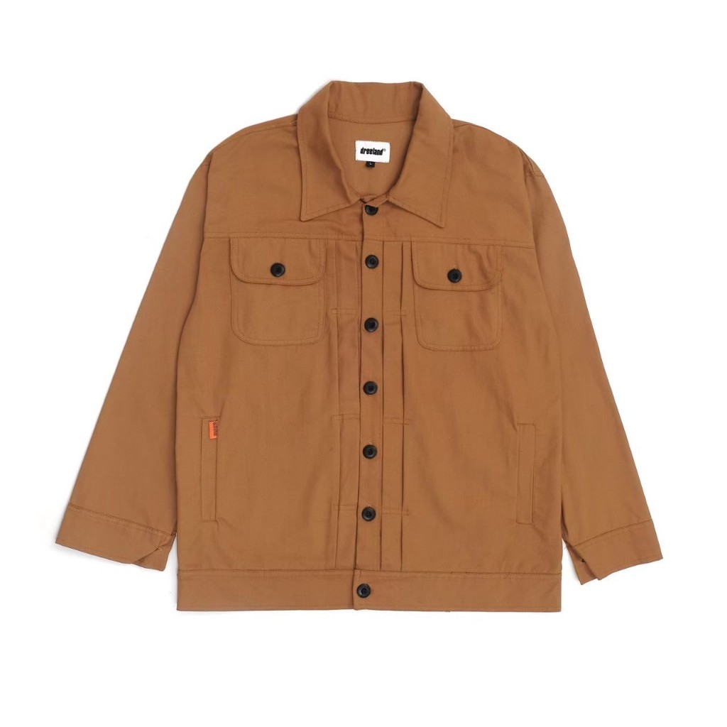 Jaket Semi parka Pria Wanita Kancing Hitam Jaket Trucker Pria Canvas Parka Full Size