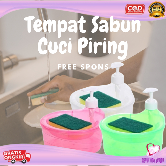 Tempat Sabun Cuci Piring Viral 1000ml + Spons / Wadah Sunlight Model Bulat & Persegi / Dispenser Bot